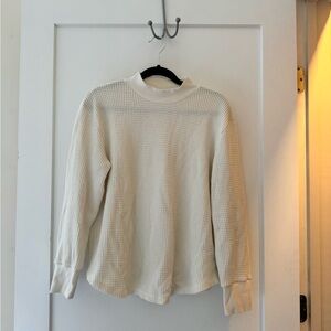 Madewell White Waffle Knit Mock Neck Long Sleeve Top